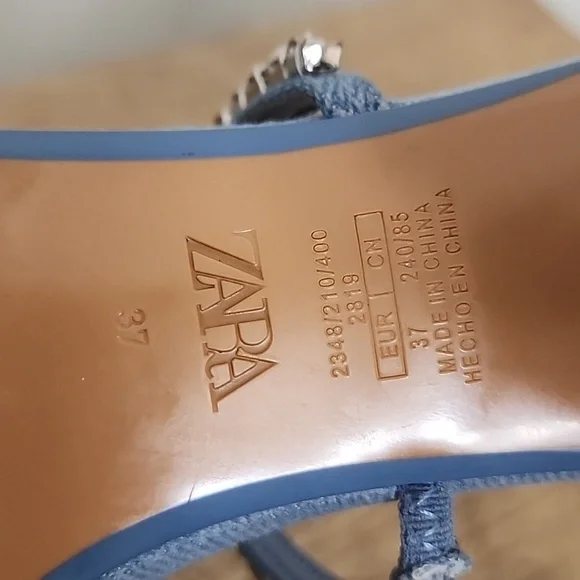 Zara Rhinestone Heeled Denim Sandals size 37 - Picture 8 of 9